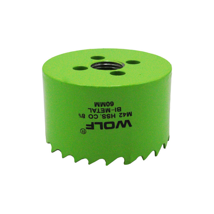 گردبر بیمتال ولف 60 میلیمتر HSS M42 مناسب سوراخکاری دقیق فلز، چوب و MDF با برش تمیز و کیفیت صنعتی