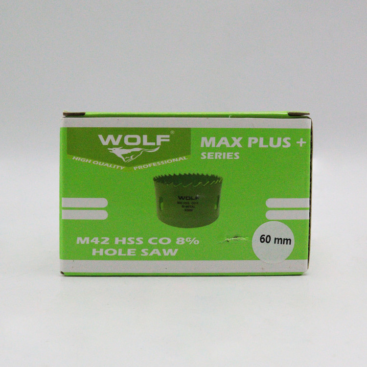 گردبر بیمتال ولف 60 میلیمتر HSS M42 مناسب سوراخکاری دقیق فلز، چوب و MDF با برش تمیز و کیفیت صنعتی