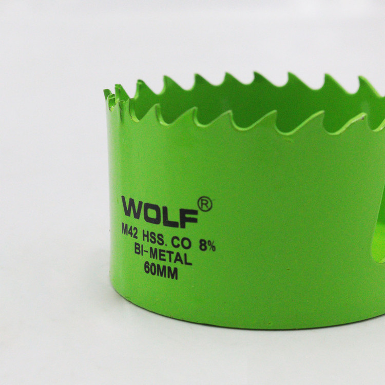 گردبر بیمتال ولف 60 میلیمتر HSS M42 مناسب سوراخکاری دقیق فلز، چوب و MDF با برش تمیز و کیفیت صنعتی