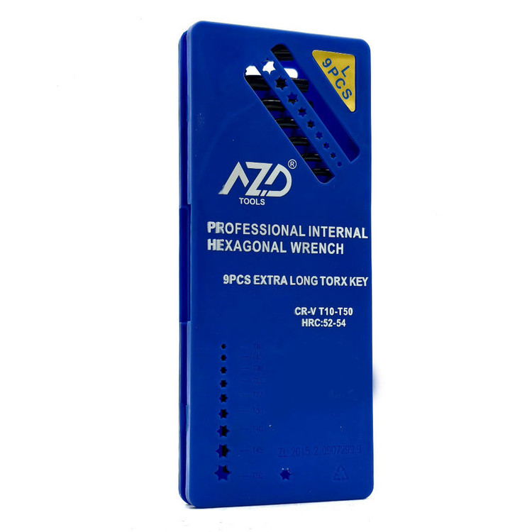 مشخصات فنی و تعداد آچارهای ست 9 عددی AZD Tools در جعبه