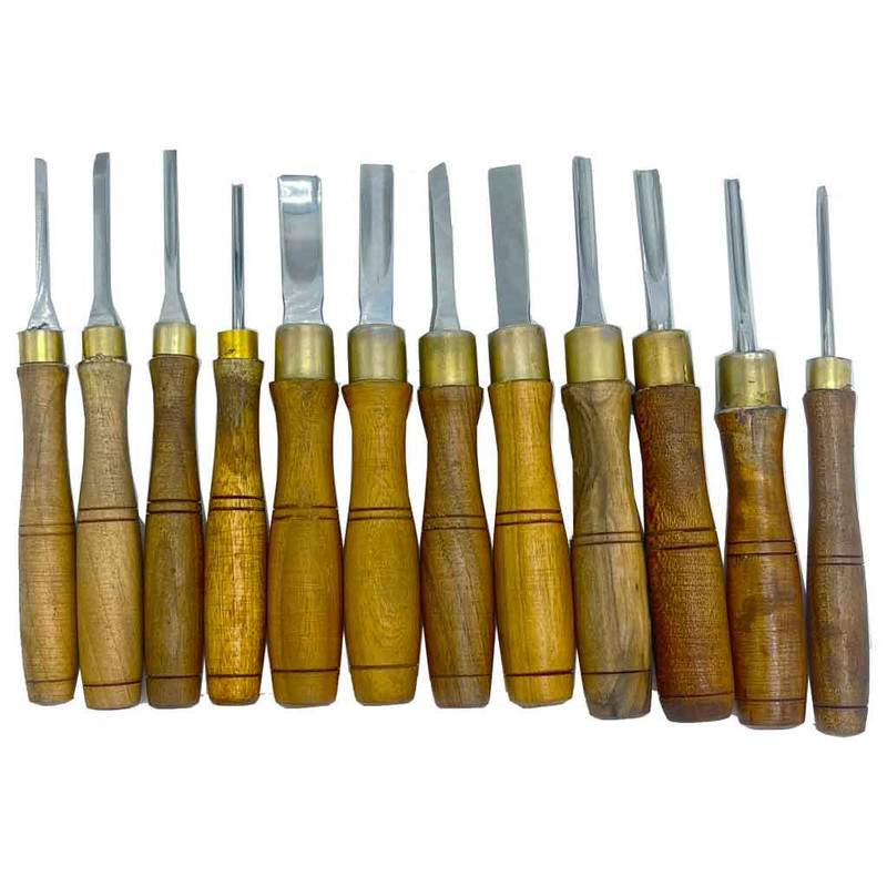 ست ۱۲ عددی مغار مشتی منبت کاری با دسته چوبی