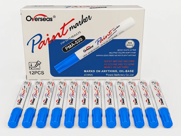 بسته ۱۲ عددی ماژیک روغنی صنعتی اورسیس Overseas مدل PMA-520 رنک آبی